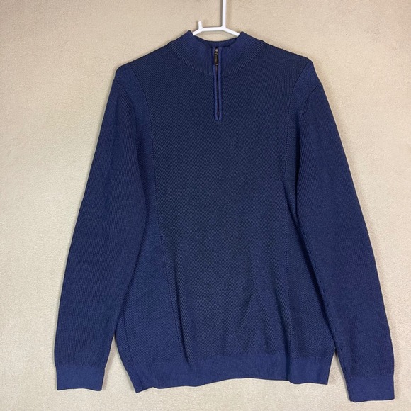 Ted Baker London Mens M Knit 1/4 Zip Pullover Sweater Top Blue Texture - Picture 1 of 12
